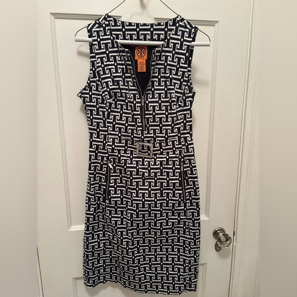 Tory Burch Navy and White Sheath Midi Dress size 2